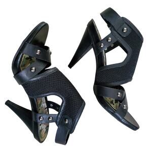 Kenneth Cole Camo Know Shot Heels 6.5 Black Leather Indie Sleaze